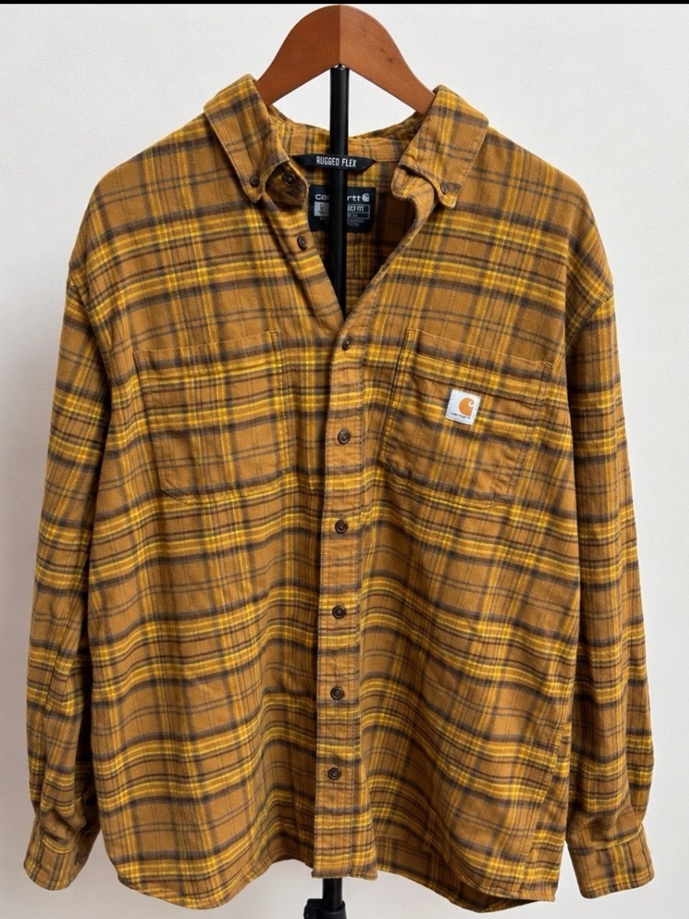 Carhartt Rugged Flex Men’s Large Tall Brown Plaid Flannel Workwear Shirt